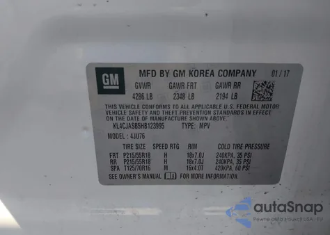 2017 Buick Encore Preferred z USA, uszkodzony, nr VIN KL4CJASB5HB123995